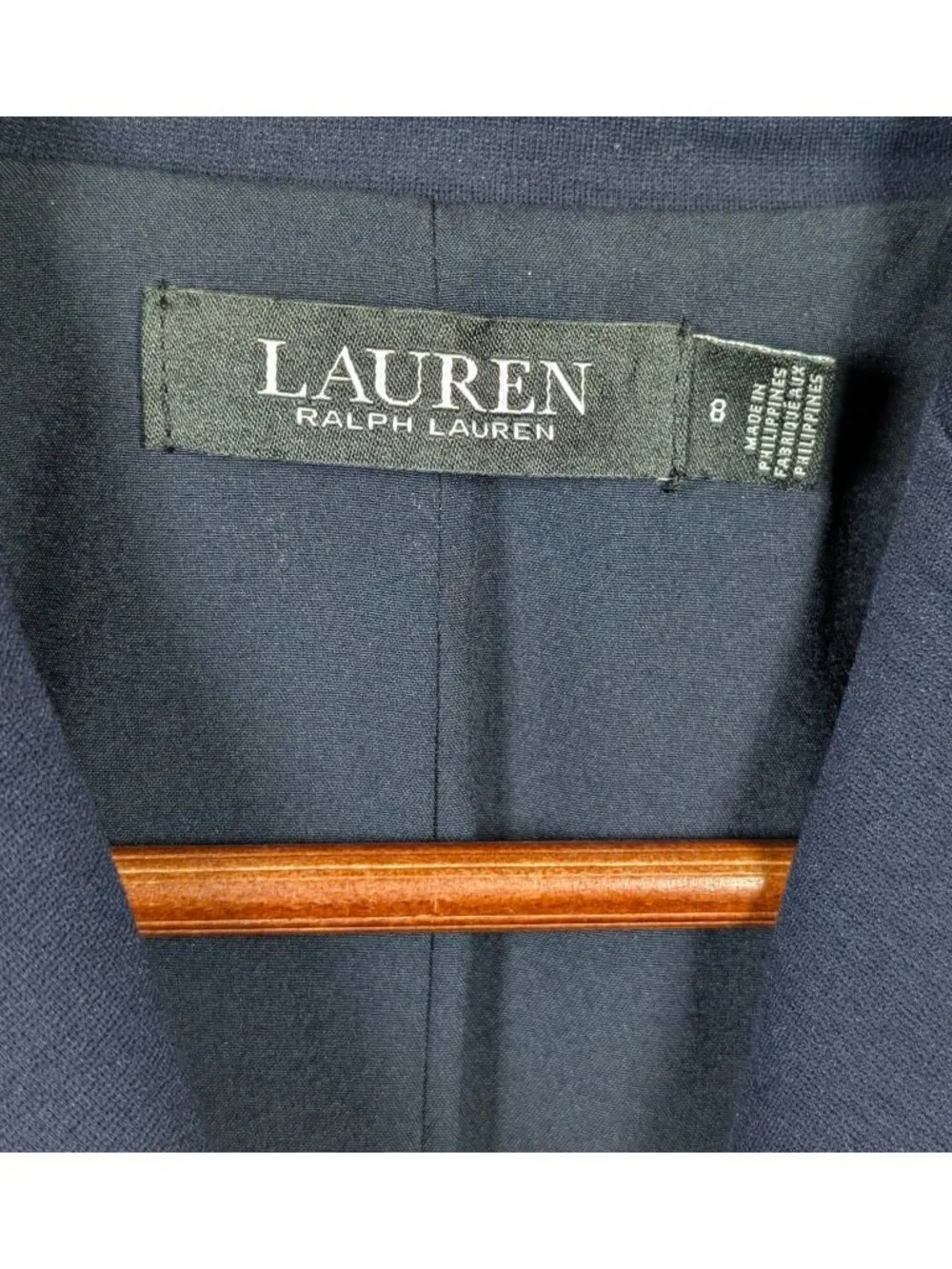 Lauren Ralph Lauren Ponte Blazer Womens Size 8 Leather Trim Blue Equestrian Coat